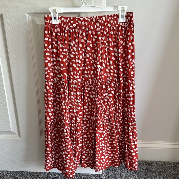 Red Leopard Print Skirt Pleated A-Line Swing Midi Skirt - Picture 2 of 5